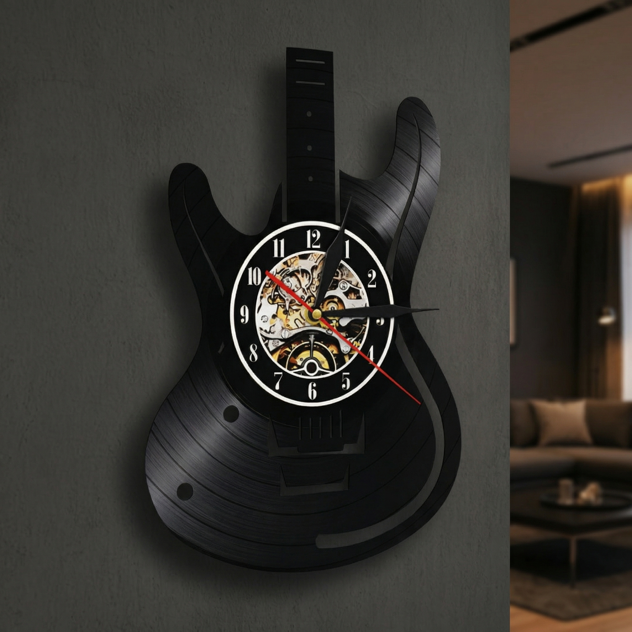 Horloge Murale en Vinyle de Guitare – Design Inspiré par la Musique