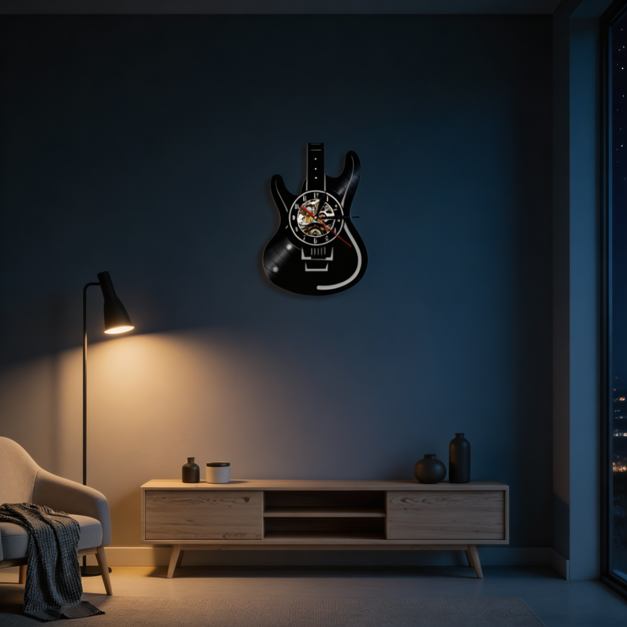 Horloge Murale en Vinyle de Guitare – Design Inspiré par la Musique