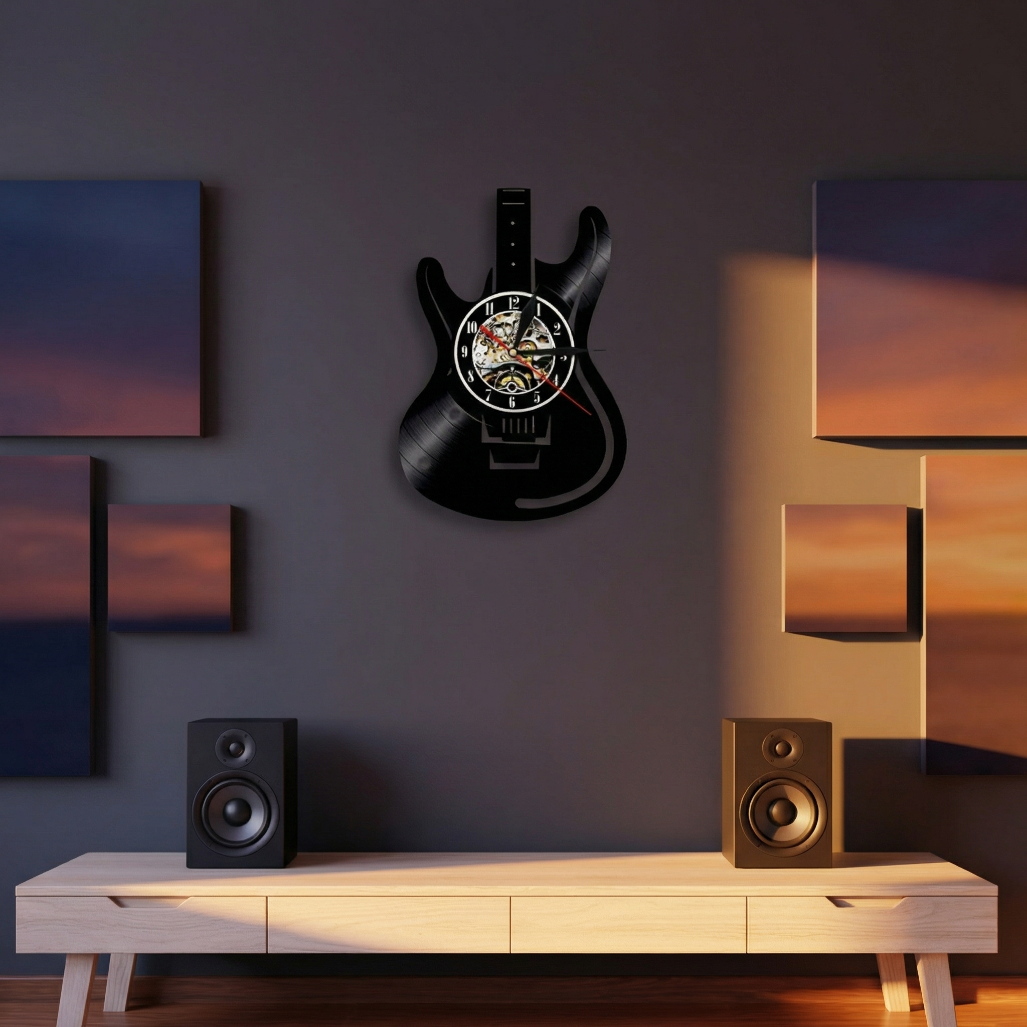 Horloge Murale en Vinyle de Guitare – Design Inspiré par la Musique