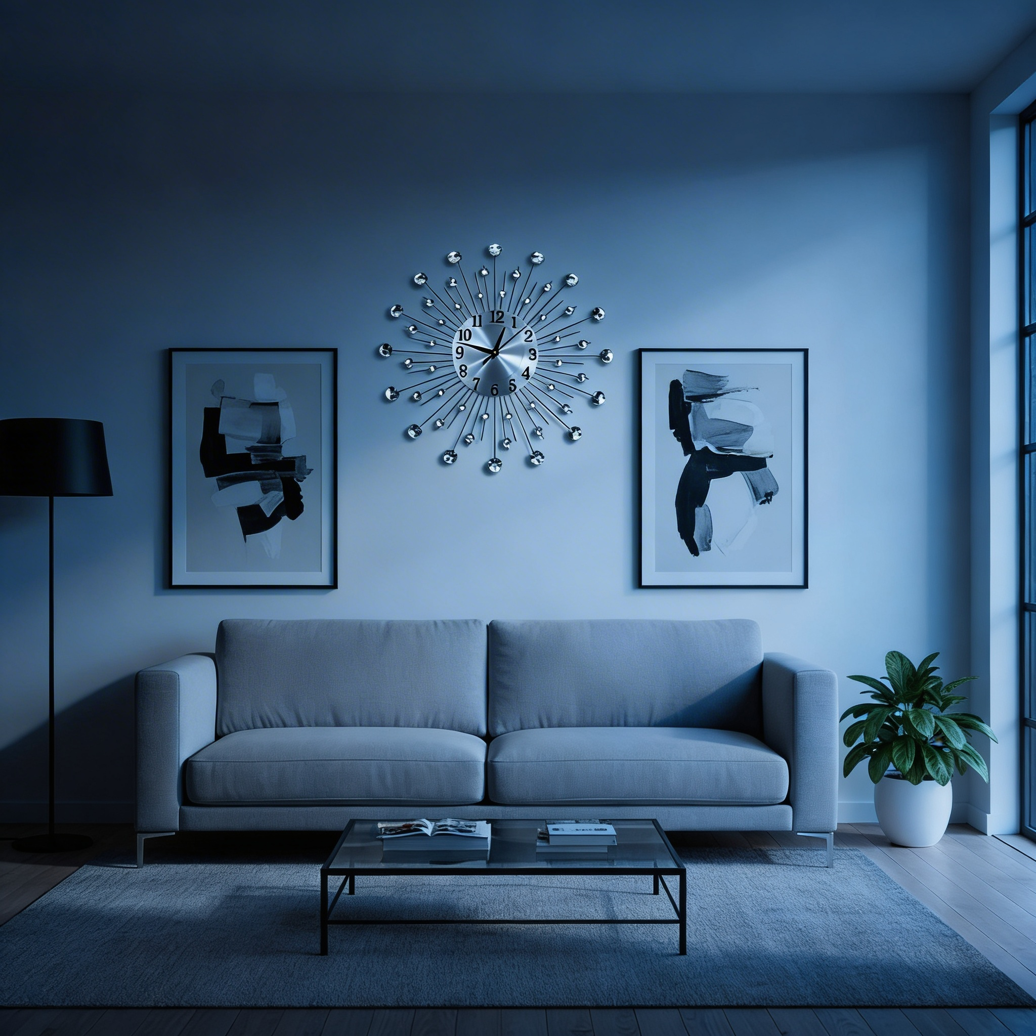 Horloge Murale Moderne avec Accents en Cristal – Design Argent