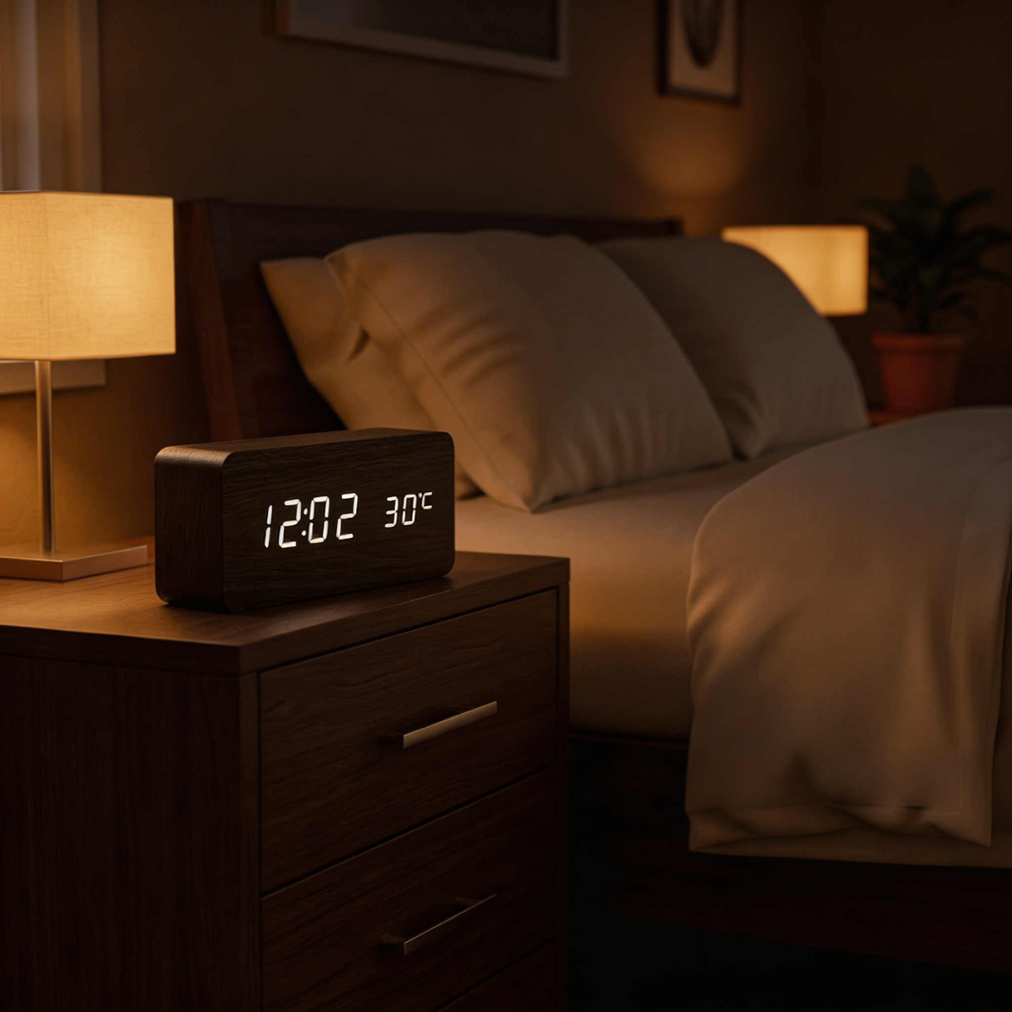 Réveil numérique multifonctionnel avec charge sans fil – Affichage LED