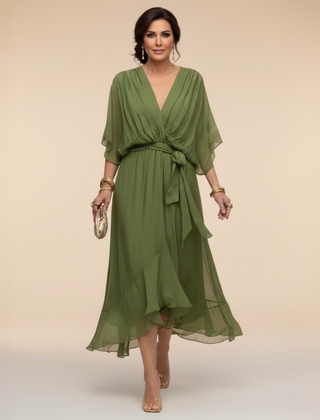 Women’s Flowing V-Neck Silhouette Dress | Midi