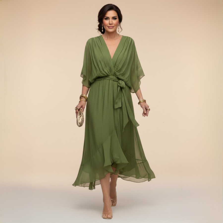 Women’s Flowing V-Neck Silhouette Dress | Midi