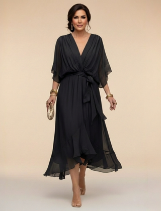 Women’s Flowing V-Neck Silhouette Dress | Midi
