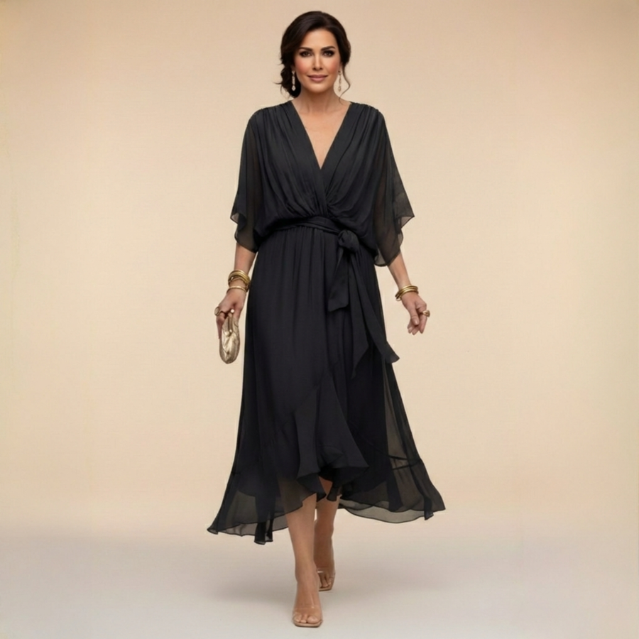 Women’s Flowing V-Neck Silhouette Dress | Midi