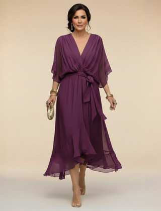 Women’s Flowing V-Neck Silhouette Dress | Midi
