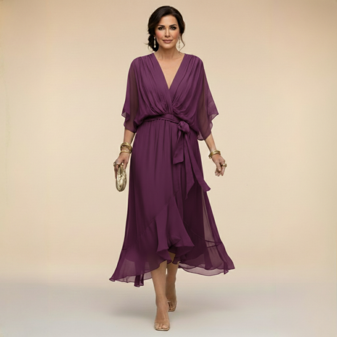 Women’s Flowing V-Neck Silhouette Dress | Midi