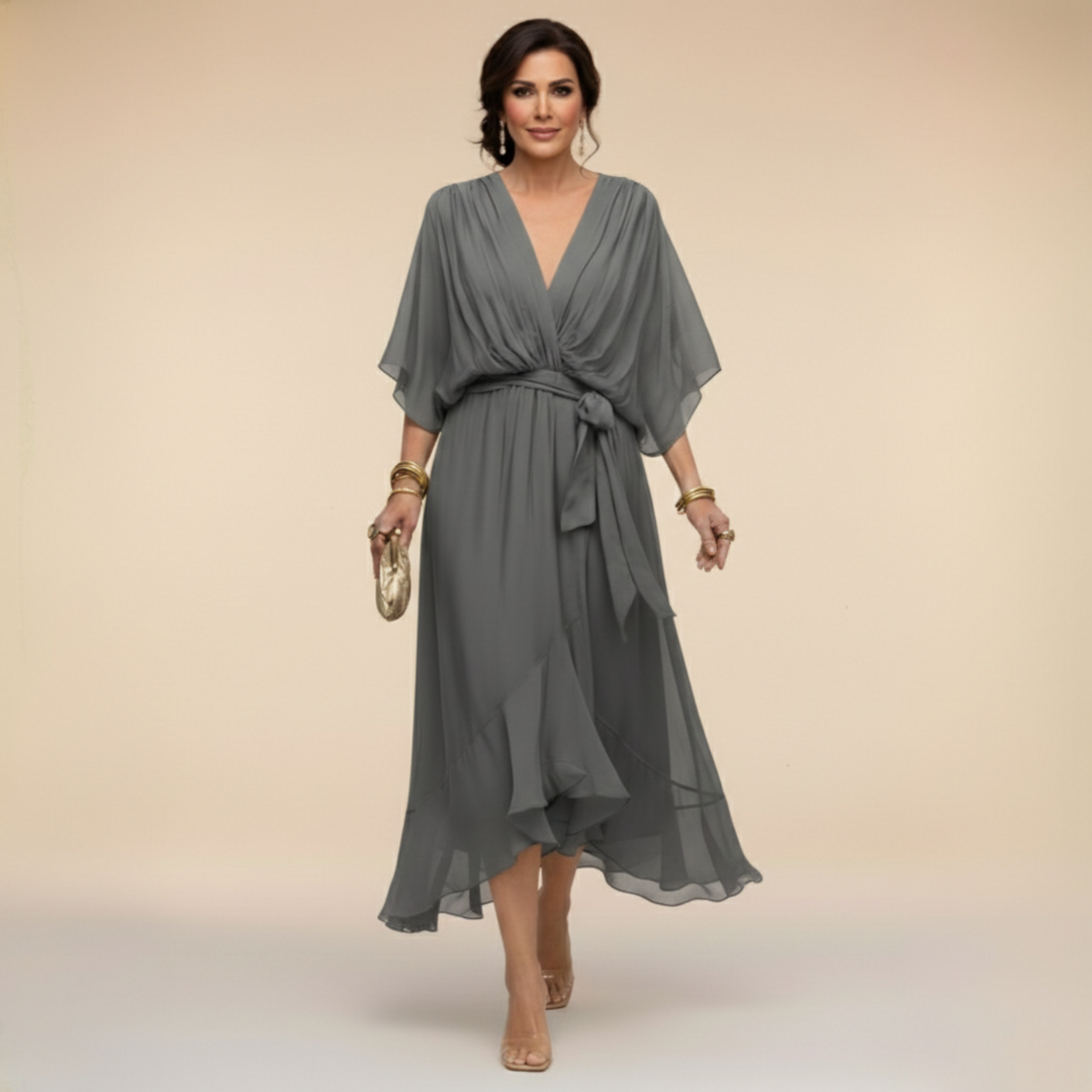 Women’s Flowing V-Neck Silhouette Dress | Midi
