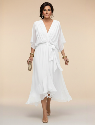 Women’s Flowing V-Neck Silhouette Dress | Midi