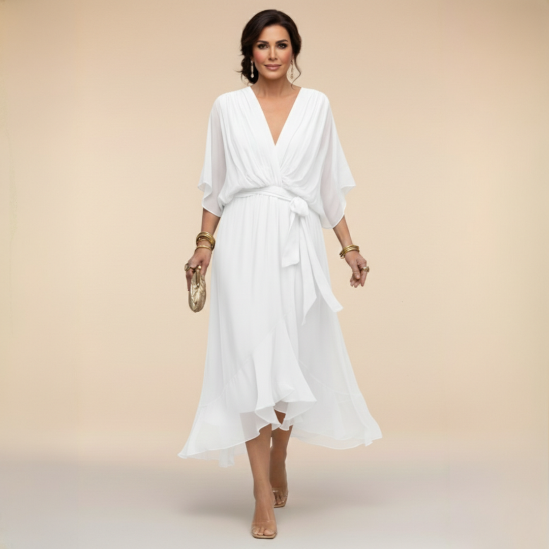 Women’s Flowing V-Neck Silhouette Dress | Midi