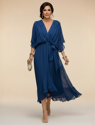 Women’s Flowing V-Neck Silhouette Dress | Midi