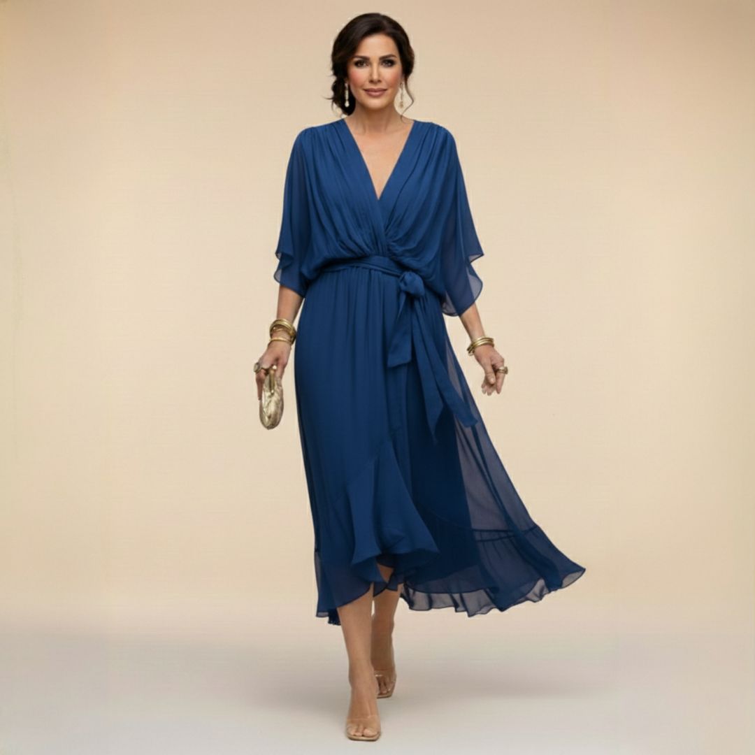 Women’s Flowing V-Neck Silhouette Dress | Midi