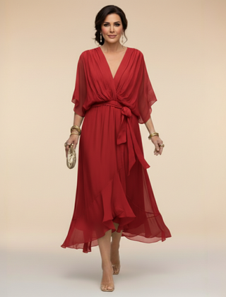 Women’s Flowing V-Neck Silhouette Dress | Midi