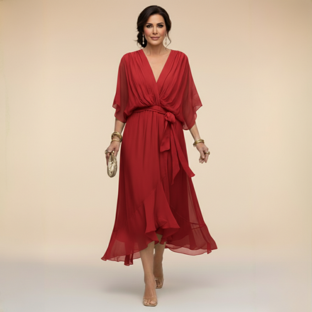 Women’s Flowing V-Neck Silhouette Dress | Midi