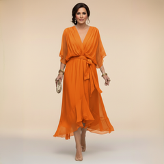 Women’s Flowing V-Neck Silhouette Dress | Midi