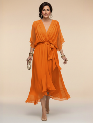 Women’s Flowing V-Neck Silhouette Dress | Midi