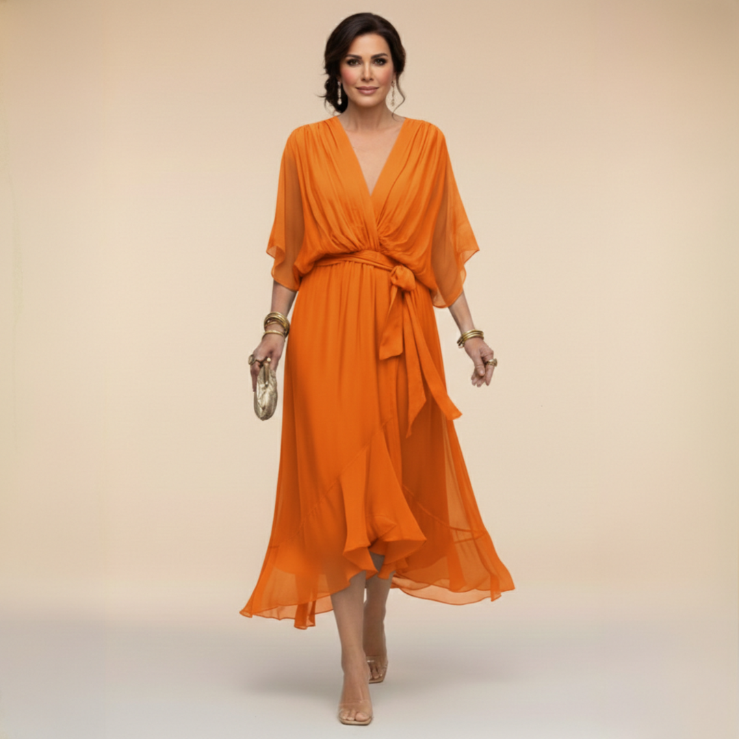 Women’s Flowing V-Neck Silhouette Dress | Midi