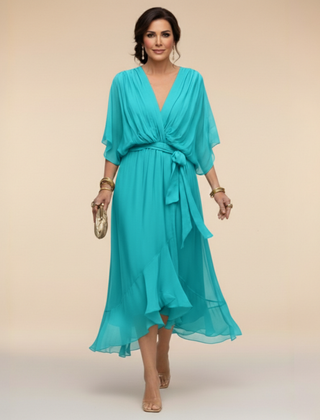 Women’s Flowing V-Neck Silhouette Dress | Midi