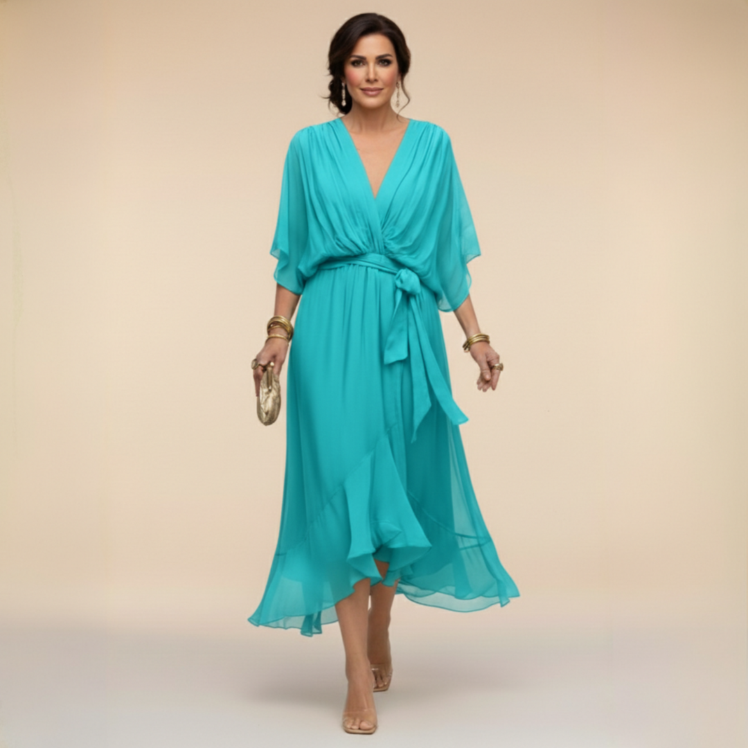 Women’s Flowing V-Neck Silhouette Dress | Midi