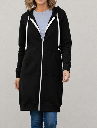 Veronica | Langer Kapuzenpullover mit Reißverschluss