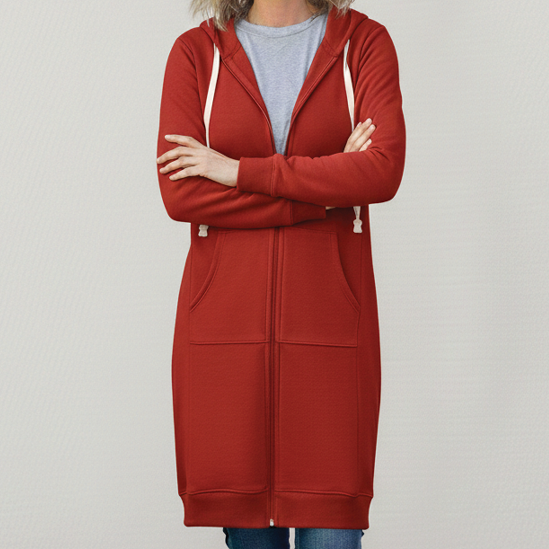 Veronica | Langer Kapuzenpullover mit Reißverschluss