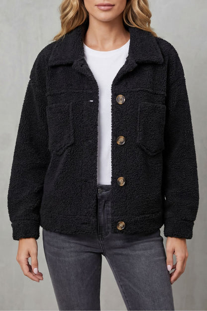 Women's Textured Fleece Button-Up Jacket – Una