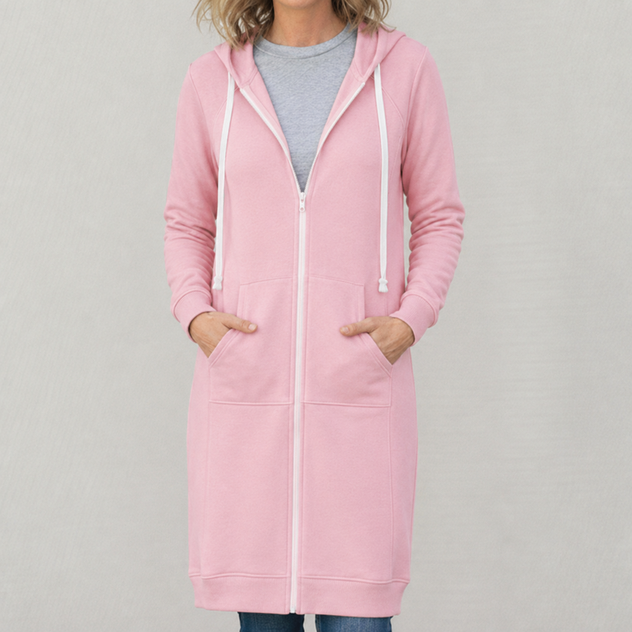 Veronica | Langer Kapuzenpullover mit Reißverschluss