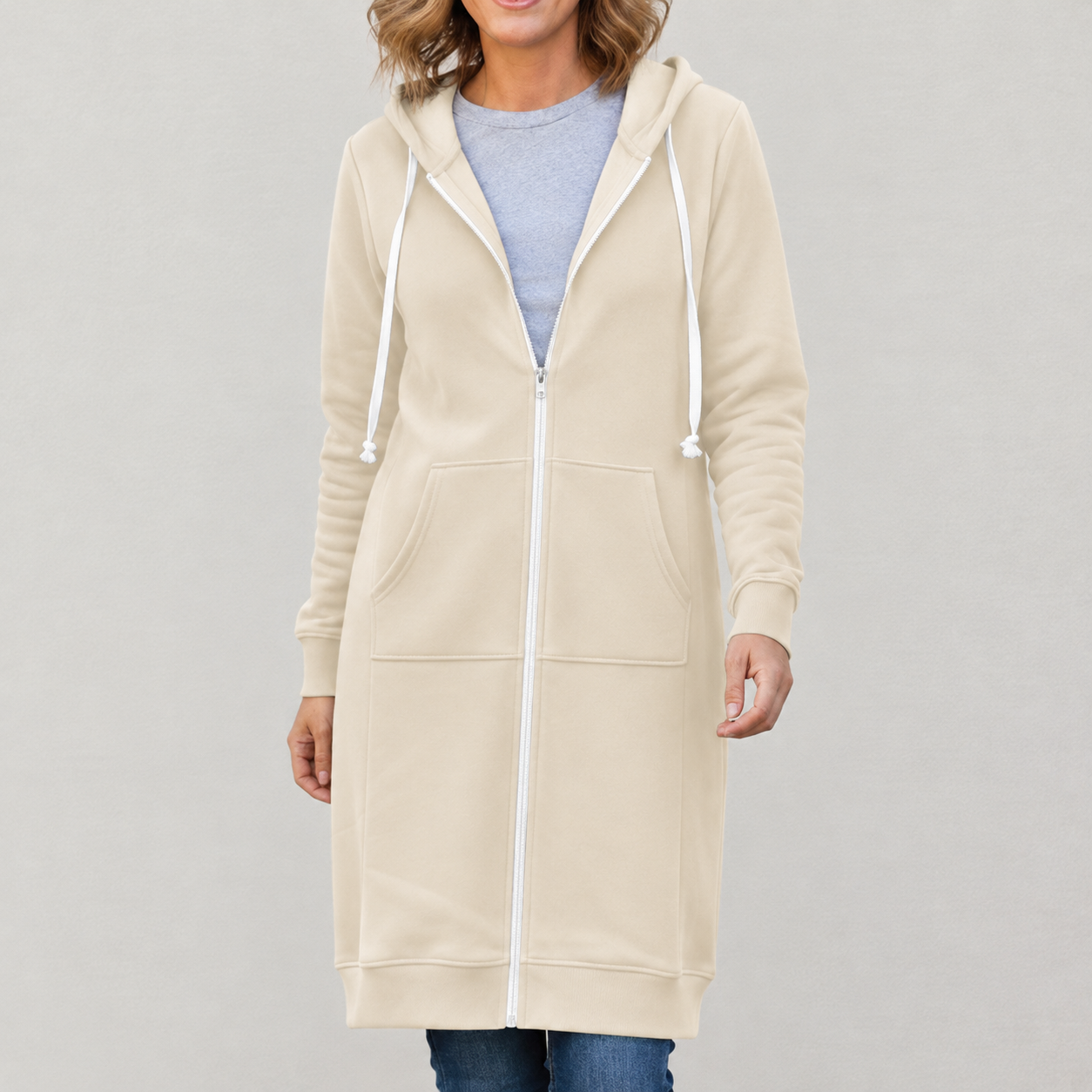 Veronica | Langer Kapuzenpullover mit Reißverschluss