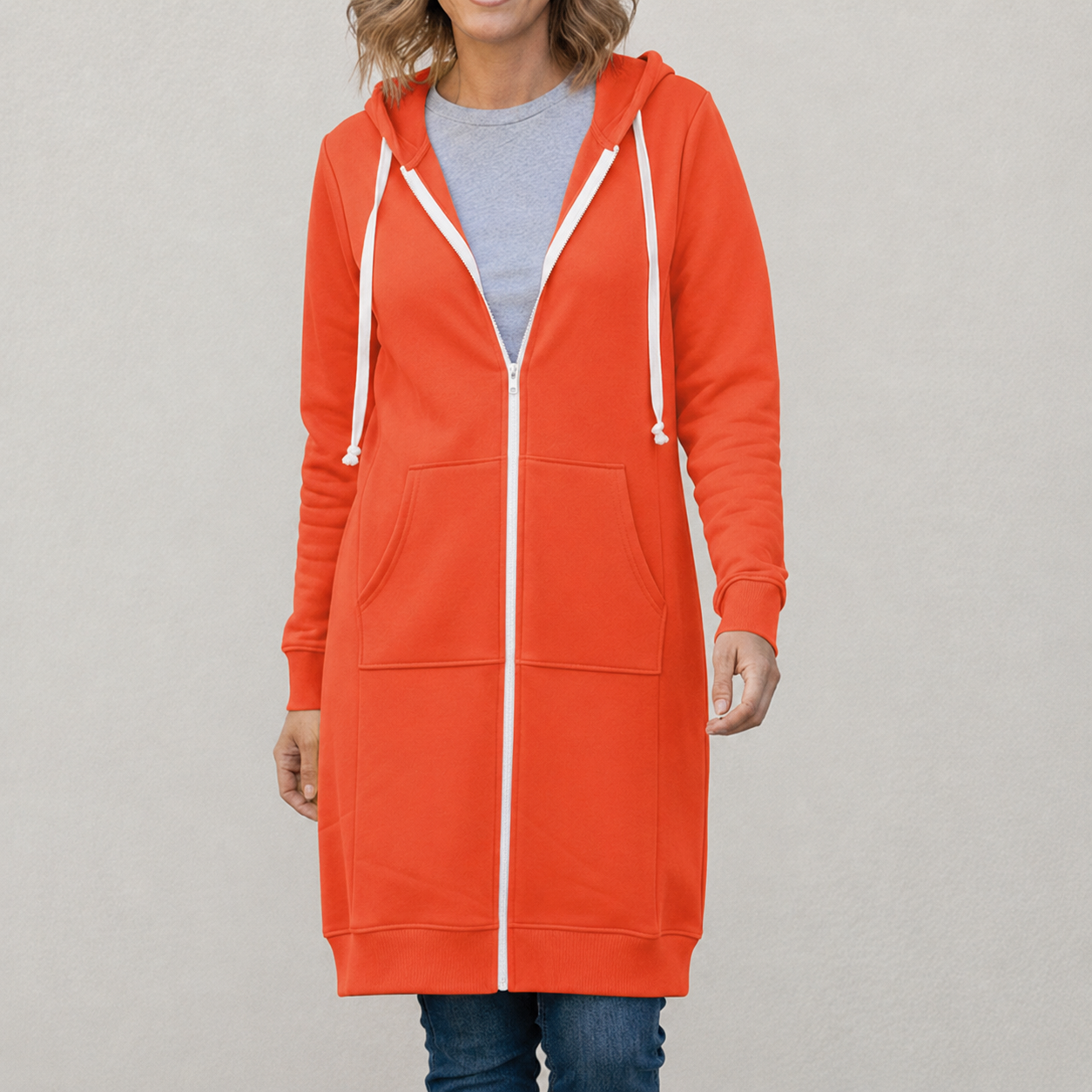 Veronica | Langer Kapuzenpullover mit Reißverschluss