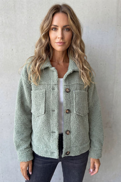 Women's Textured Fleece Button-Up Jacket – Una
