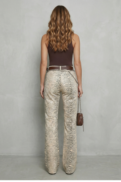 Women's Snake Print Wide Leg Palazzo Jeans - Nystelle