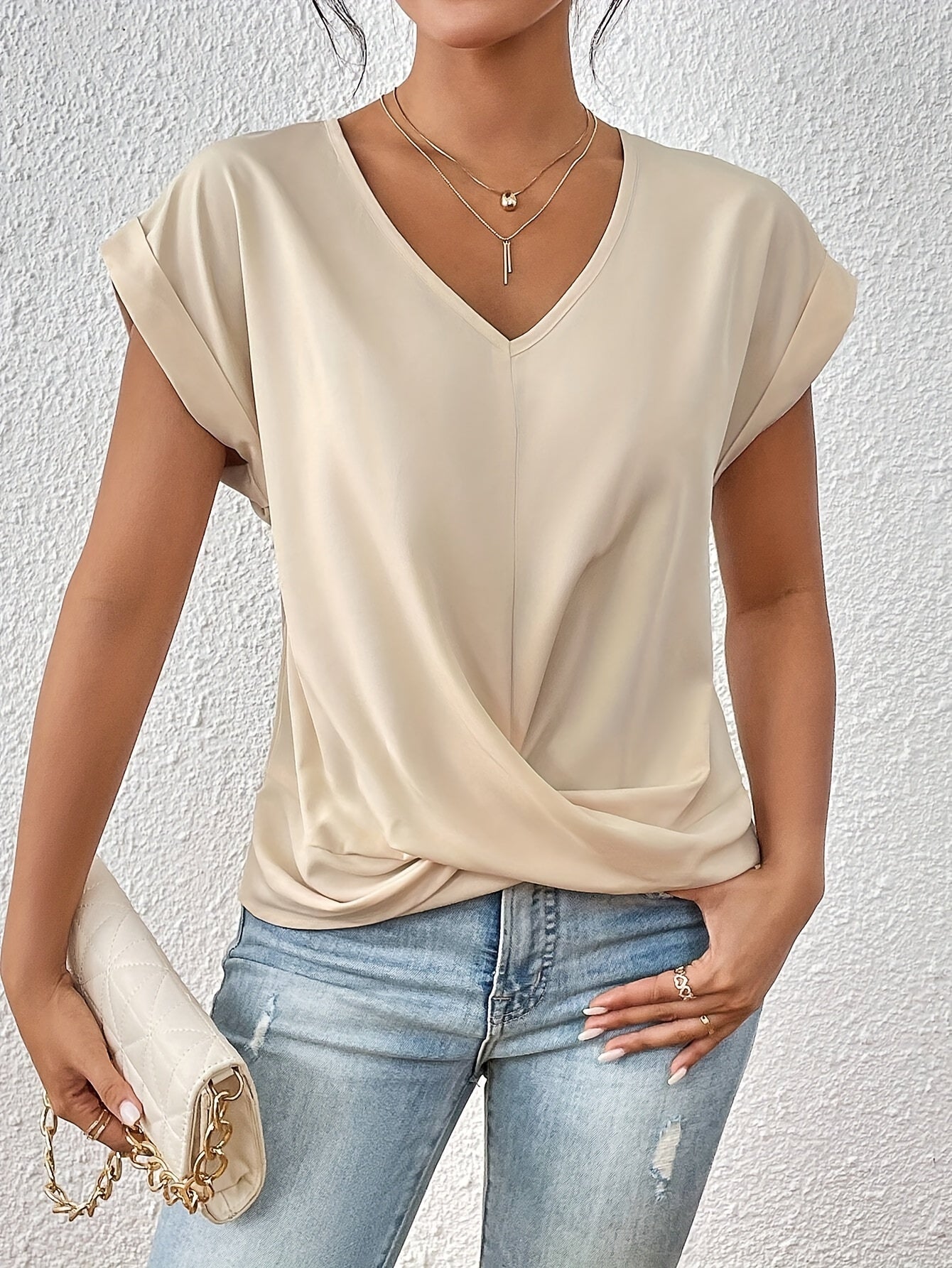 ELEGANTE T-SHIRT MET V-HALS VOOR VROUWEN