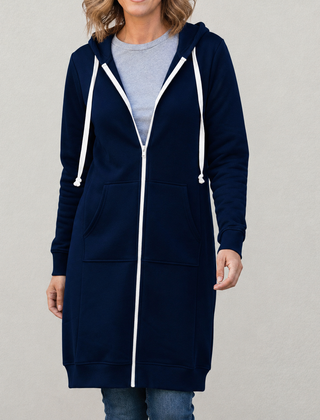 Veronica | Langer Kapuzenpullover mit Reißverschluss
