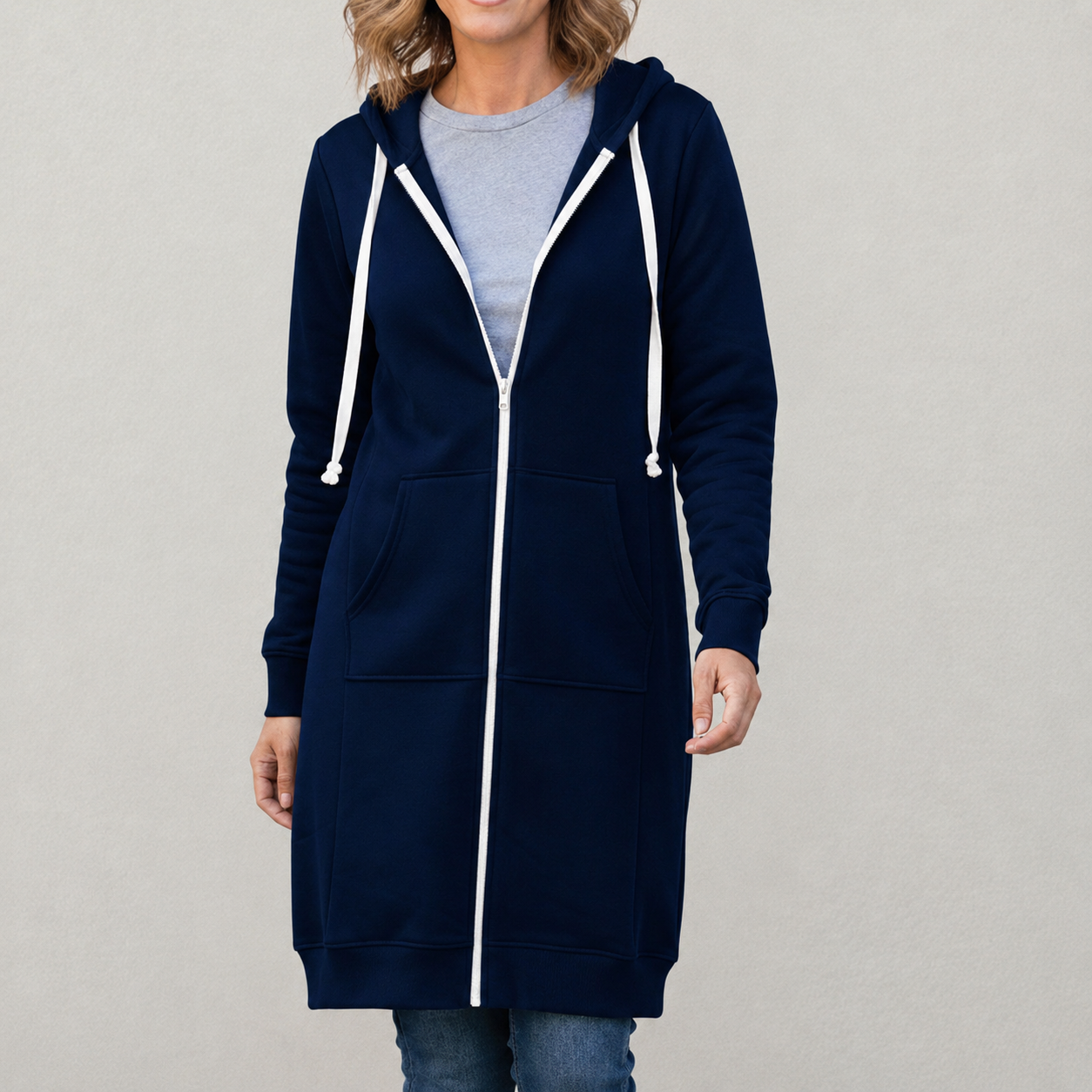 Veronica | Langer Kapuzenpullover mit Reißverschluss