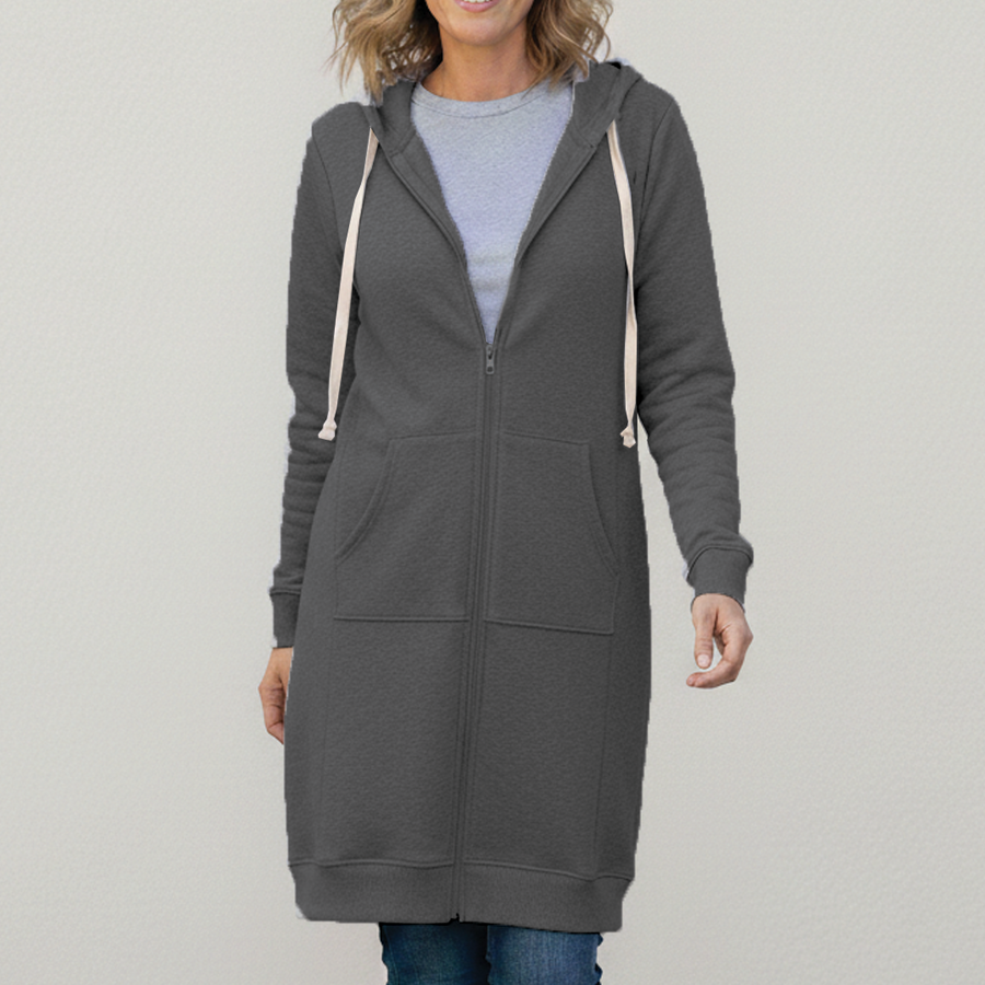 Veronica | Langer Kapuzenpullover mit Reißverschluss