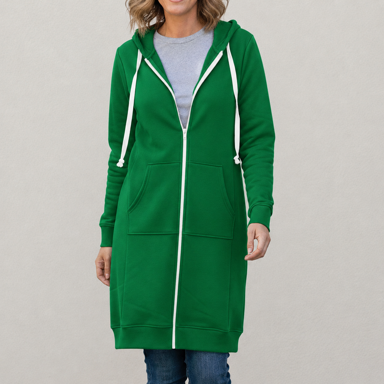 Veronica | Langer Kapuzenpullover mit Reißverschluss