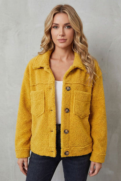 Women's Textured Fleece Button-Up Jacket – Una