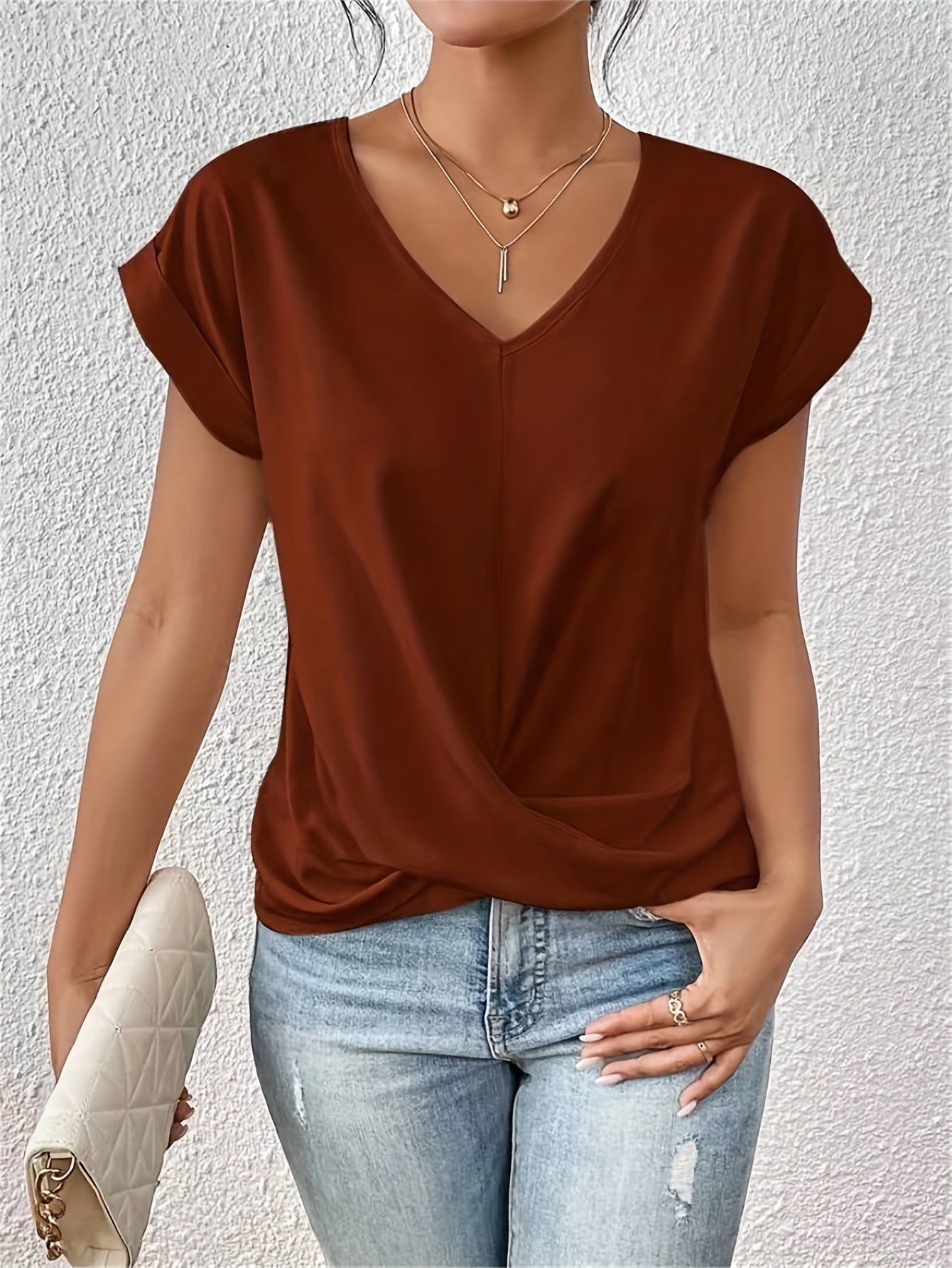 ELEGANTE T-SHIRT MET V-HALS VOOR VROUWEN