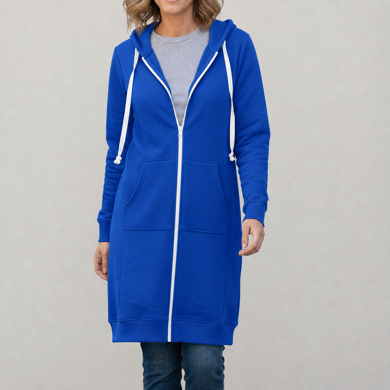 Veronica | Langer Kapuzenpullover mit Reißverschluss