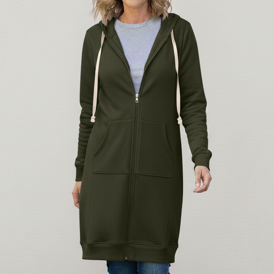 Veronica | Langer Kapuzenpullover mit Reißverschluss