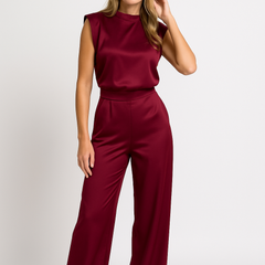 Catharina | Dames Jumpsuit – Luxe Satijnlook, Mouwloos, Wijde Pijpen, Open Rug
