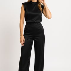 Catharina | Dames Jumpsuit – Luxe Satijnlook, Mouwloos, Wijde Pijpen, Open Rug