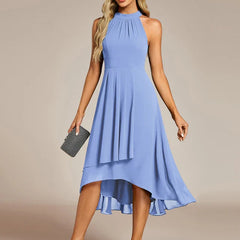 Halter Neck Chiffon A-Line Midi Wedding Guest Dress