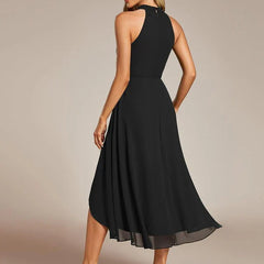 Halter Neck Chiffon A-Line Midi Wedding Guest Dress