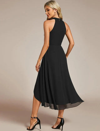 Halter Neck Chiffon A-Line Midi Wedding Guest Dress