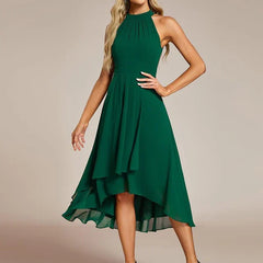 Halter Neck Chiffon A-Line Midi Wedding Guest Dress