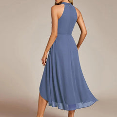 Halter Neck Chiffon A-Line Midi Wedding Guest Dress