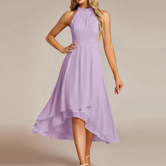 Halter Neck Chiffon A-Line Midi Wedding Guest Dress