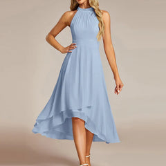 Halter Neck Chiffon A-Line Midi Wedding Guest Dress