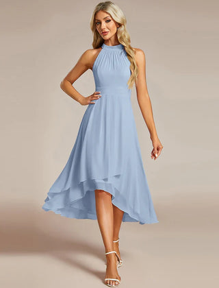Halter Neck Chiffon A-Line Midi Wedding Guest Dress